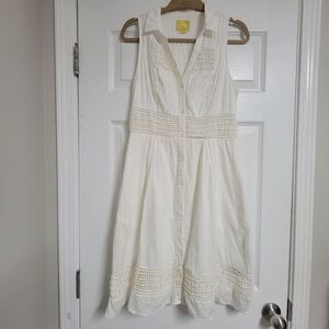 Maeve White Dress Eyelet Details Sleeveless Collar Size 8.